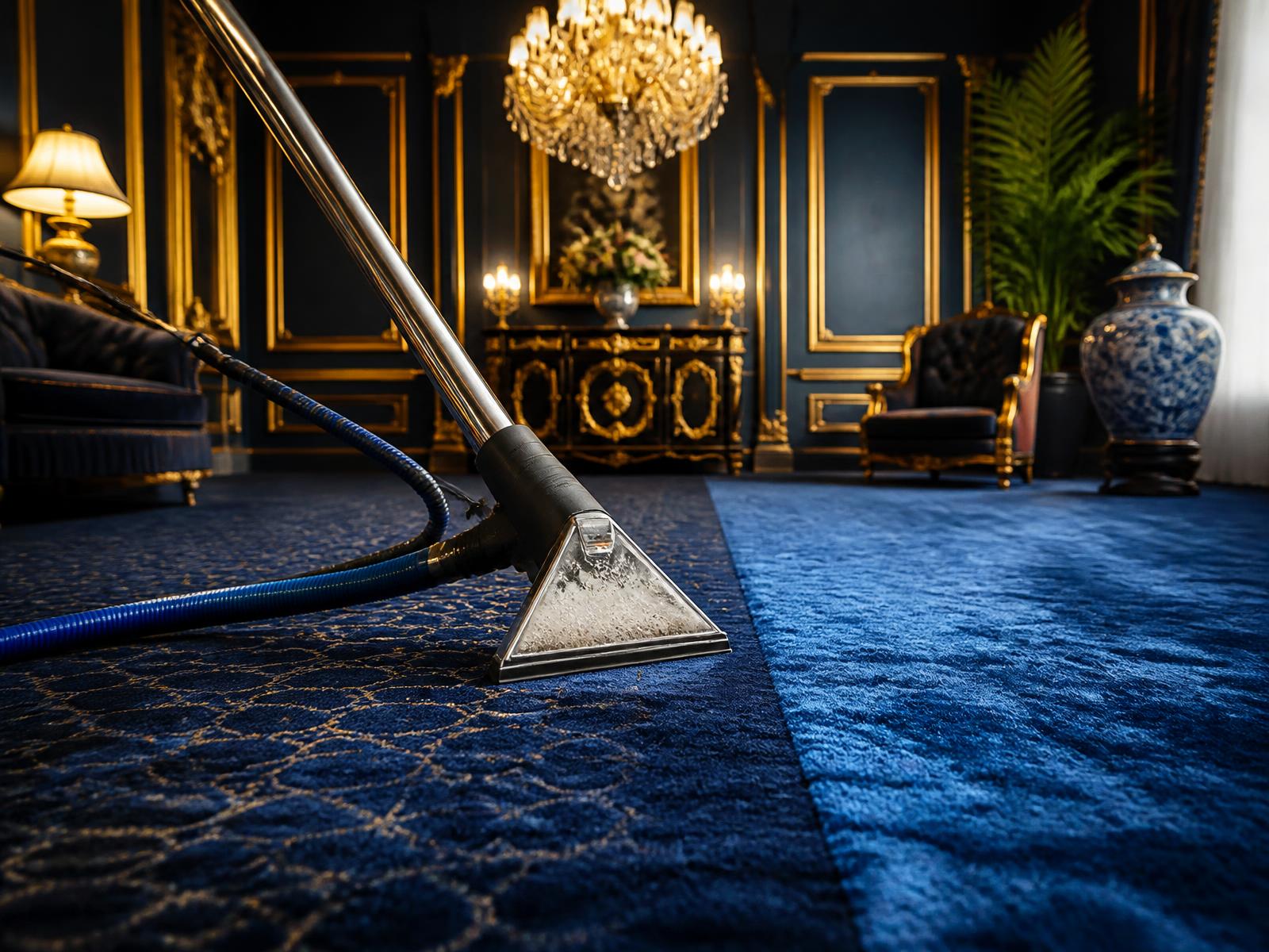 Professional technician deep cleaning a luxury carpet with modern extraction equipment